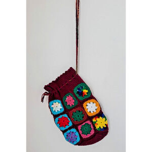 Granny Square Crochet Tote Shoulder Bag Multicolor Patchwork Boho Handmade Knit